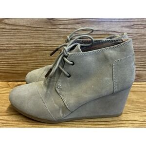 Toms Boots Desert Wedge Heels‎ Lace Up Ankle Booties WOMENs Size 6.5 Tan Brown